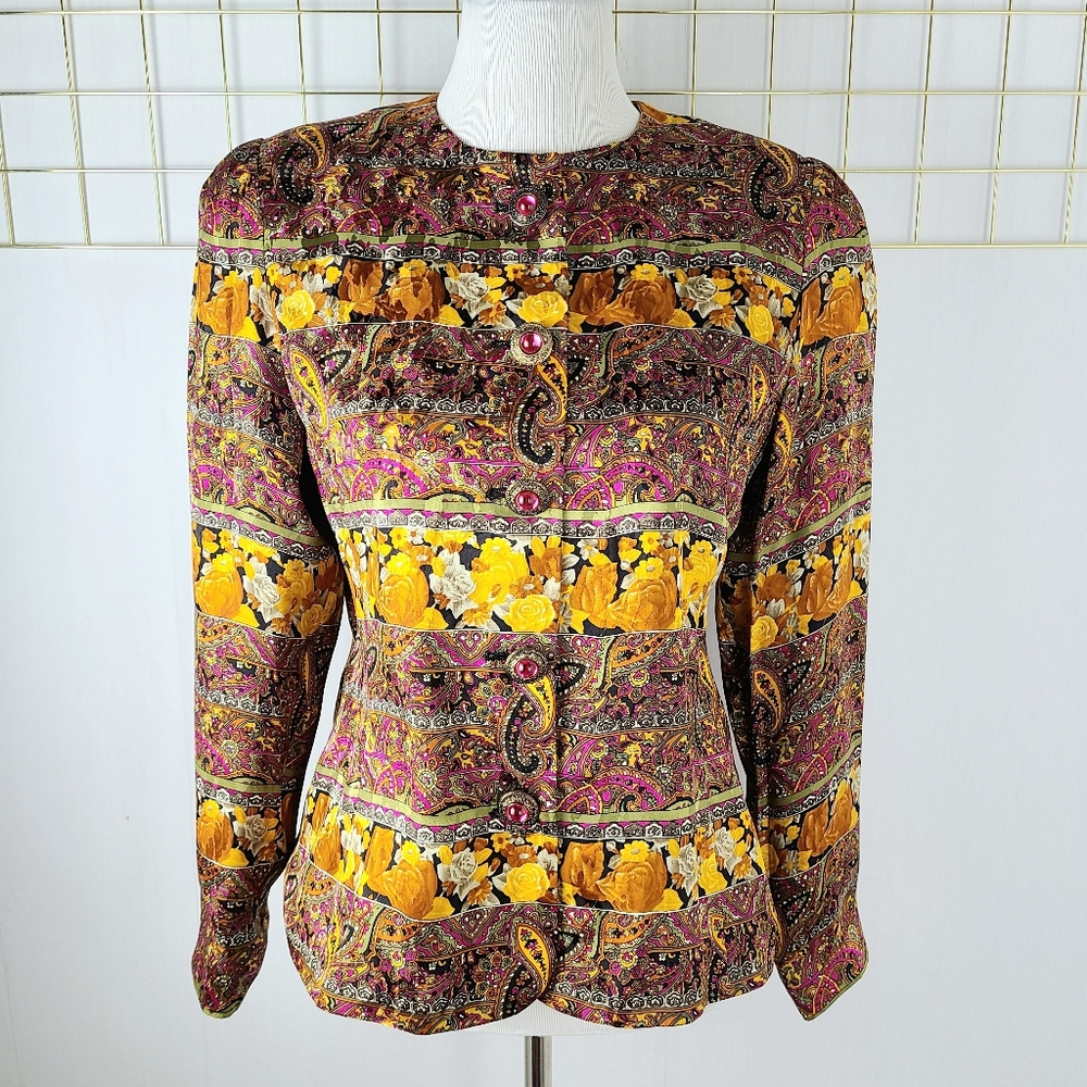 Anne Crimmins for Umi Collections Silk Paisley Baroque Vintage Blazer